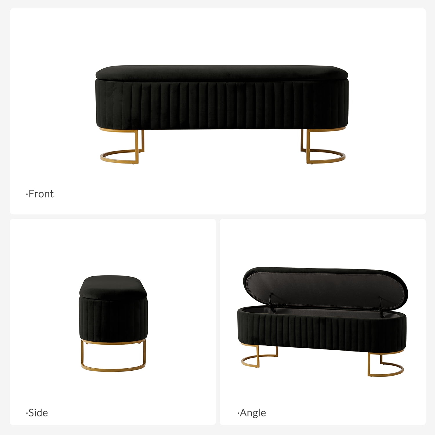 50.5" Upholstered Storage Bench For End of Bed Entryway Bedroom Ottoman Black