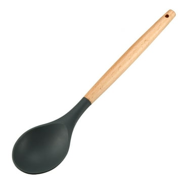 Uxcell Solid Serving Spoon Kitchen Utensil Cooking Utensils Wood Handle Gadgets for Nonstick Cookware Silicone