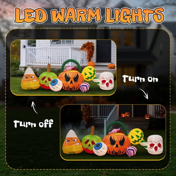 8FT Halloween Inflatable Pumpkin Ghost Scene - LED Lighted Outdoor Decor with Quick Inflation for Yard, Garden & Indoor Party