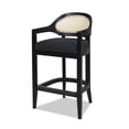 thumbnail image 3 of Americana Mid-Century Modern 26" Jet Black Cane Back Counter Stool - Handmade Solid Oak Frame, Woven Rattan Inset, Barrel Shape Comfort for Kitchen Island, Bar, Dining - 21"W x 19"D x 36.5"H, 3 of 14