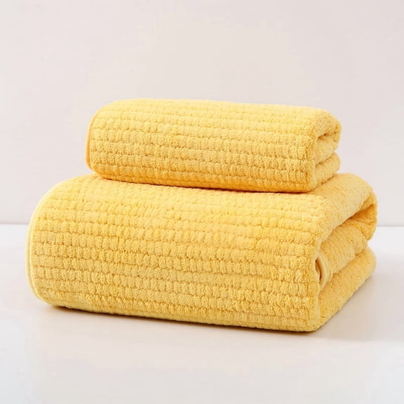 XmhyTop-A 2‑Pack Coral Fleece Microfiber Towel Bath Towel Set, Soft Absorbent Bathroom Towel Set, Multi‑Size Quick‑Dry Towels for Home Travel,Style I,Yellow