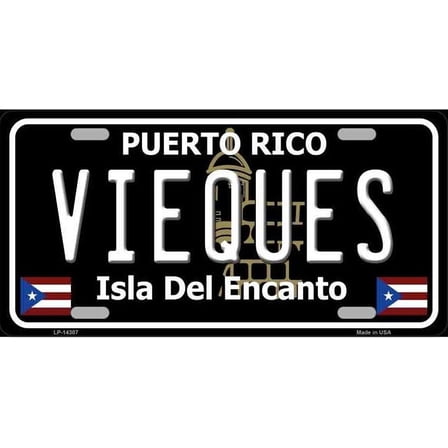 Vieques Puerto Rico Black License Plate / Sign / Plaque - Aluminum ( 12 inch x 6 inch )