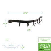Achla Designs Wall Bracket With 5 Hooks, 19.5 Inch Wide, Black Powder Coat Finish