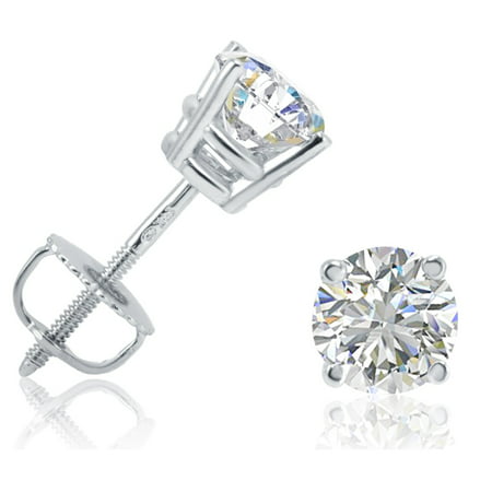 IGI Certified 1ct TW Round Diamond Stud Earrings set in 14K White Gold with Screw Backs
