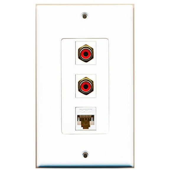 RiteAV - 2 Port RCA Red and 1 Port Cat6 Ethernet White Wall Plate Decorative