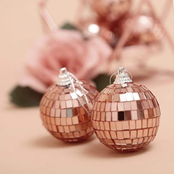 BalsaCircle 6 Rose Gold 2" Glass Hanging Party Disco Mirror Balls Wedding Decorations