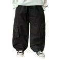 thumbnail image 2 of FAOWME Big Child Boys Cargo Pants With Pockets Elastic Waist Solid Color Wide Leg Comfortable Loose Fit Casual Trousers For Daily Wear Black 18-24 Months, 2 of 9