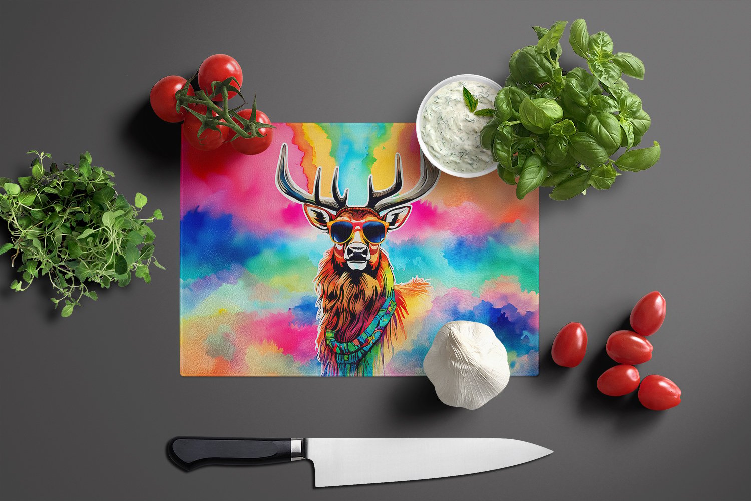 thumbnail image 3 of Carolines Treasures DAC4045LCB 15 x 12 in. Unisex Hippie Animal Stag Deer Glass Cutting Board, 3 of 5