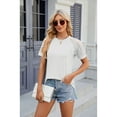 thumbnail image 5 of Anbech Women's Lace Splicing Blouse Shirt Splice Short Sleeve Loose Casual Bright Solid Color Tops, 5 of 9