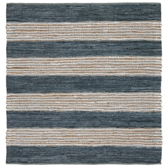 SAFAVIEH Vintage Leather Henley Striped Area Rug, Dark Grey/Natural, 6' x 6' Square