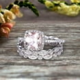 thumbnail image 3 of Milgrain Halo Art Deco 3.05 Carat 7mm Cushion Cut Morganite Wedding Ring Set On 10k White Gold With Two Matching Band Anniversary Ring, 3 of 5