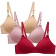 thumbnail image 2 of Loopsun Plus Size Bras for Women, 3pcs Womens Bra Soild Wire Free Underwear Bra Everyday Small Cup Underwear Multicolor L, 2 of 5
