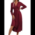 thumbnail image 1 of Vestido de Larga para Mujer, Elegante, con Escote en V, Holgado, para Invitadas de Boda, Fiestas, Formales, para Otoño. Vino Tinto L, 1 of 9