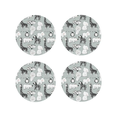 

Tideii African Animals for Leather Coasters 4 Pieces Anti-fouling and Anti-scalding Decorative Coasters Suitable for Restaurants Kitchens Coffee Shops-Round Shape