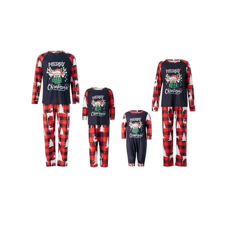 

Matching Family Pajamas Sets Christmas PJ s Letter Merry Christmas Elk Print Top and Plaid Pants Jammies Sleepwear