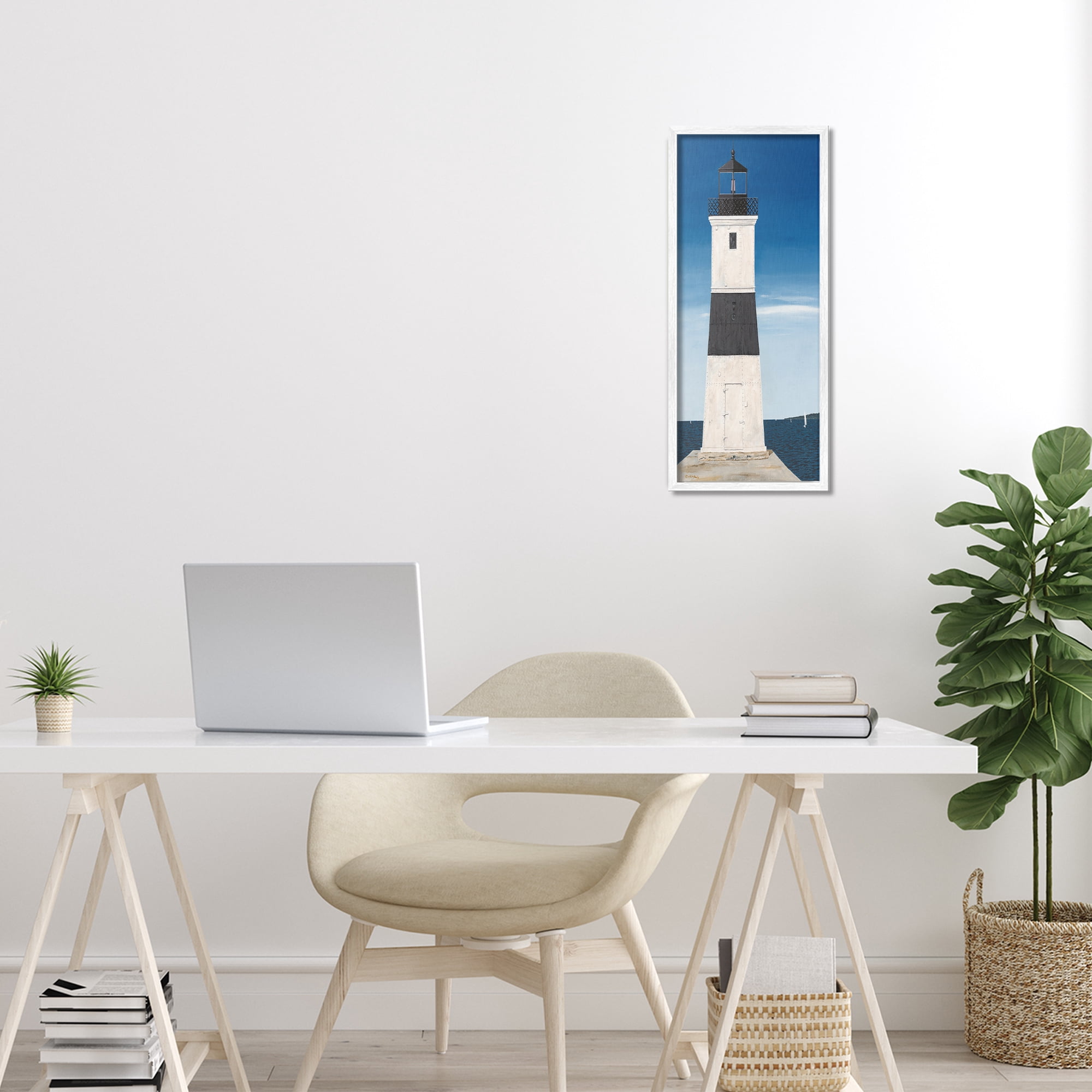 Stupell Industries Towering Lighthouse Beacon White Framed Giclee Art, design by Art Poulin