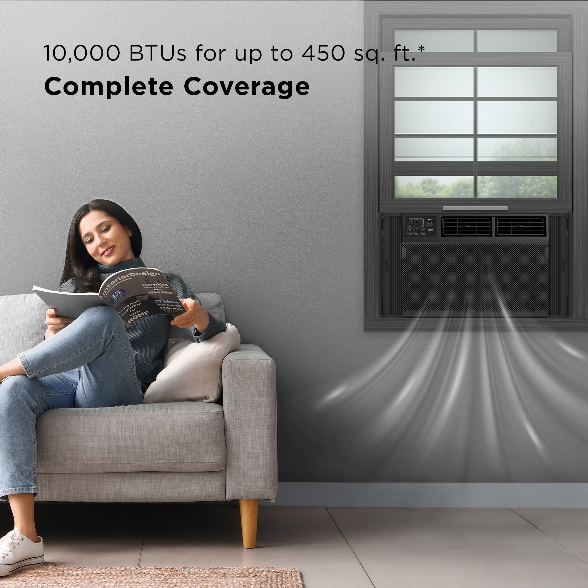 TCL 10,000 BTU Smart Window Air Conditioner, Fan & Dehumidifier, 450 Sq. Ft., Remote Control, Works with Alexa/Google Assistant, Black, W10W92-B4