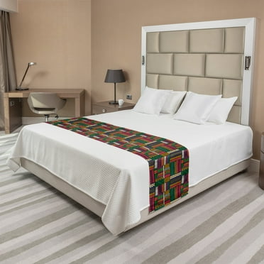 Folk Bed Runner, Abstract Style Tribal Pattern with Creative Geometrical Shapes Ornate Print, Decorative Accent Bedding Scarf for Hotels Homes and Guestrooms, King, Multicolor, by Ambesonne