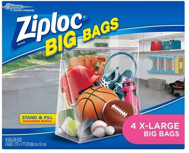 Big Bag 5 Count Double Zipper Seal & Expandable Bottom Ziploc Storage Bags Large 