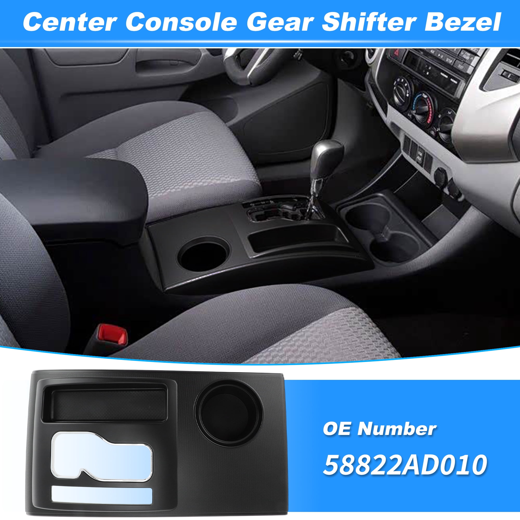 Unique Bargains No.58822AD010 Center Console Gear Shifter Bezel Shift Panel Cover Cup Holder for Toyota Tacoma 2005-2015 Black Interior Trim
