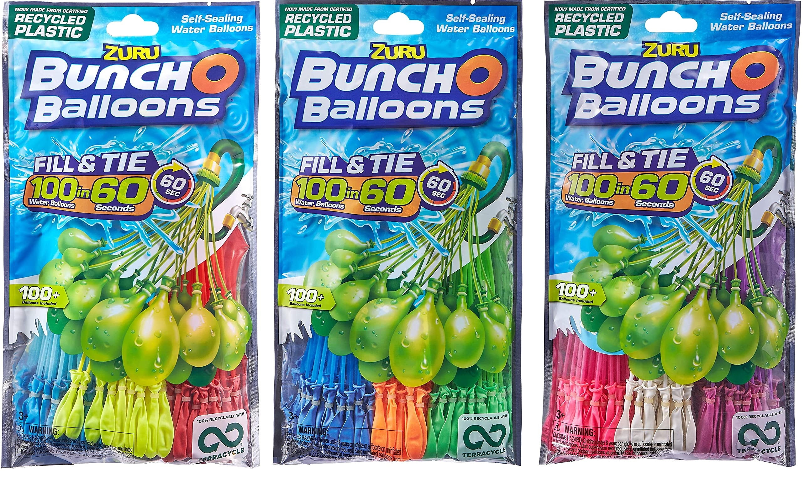 Zuru Bunch O Balloons Lot of 3 Packages of 100 Water Balloons 300 Total 