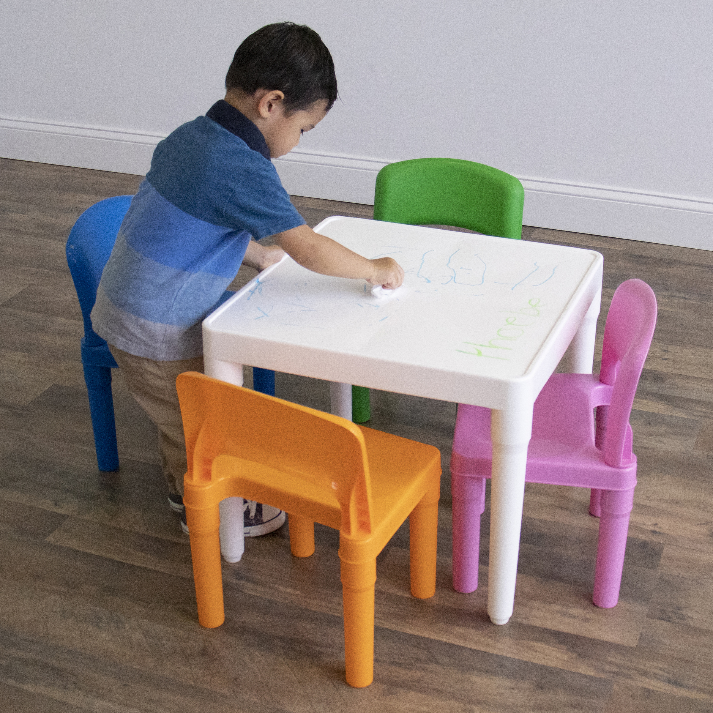Humble Crew Lightweight Kids Plastic Dry Erase Table and 4 Chair Set, Multicolor - image 3 of 8