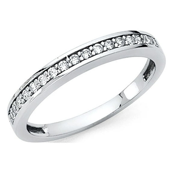 CZ Wedding Band 14k White Gold Bridal Round CZ Band Anniversary CZ Ring Pave Set Stones Size 7