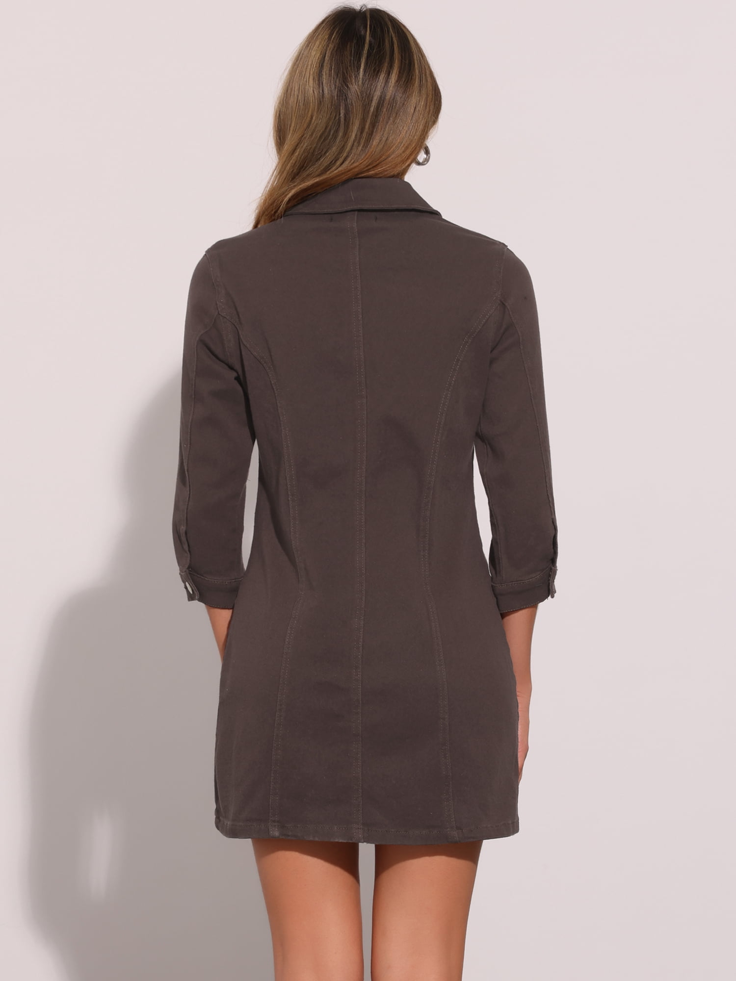 DARING DIVA 3/4 Sleeve Button Down Denim Shirt Dress L Brown