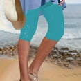 thumbnail image 2 of UVEASISHA Rhinestone Hem Capri Leggings for Women High Waisted Capris Yoga Cropped Pants 2025 Summer Workout Tights Sky Blue L, 2 of 6
