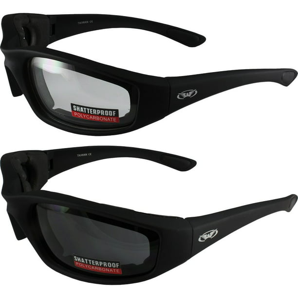 Two 2 Pairs Kickback Padded Motorcycle Sunglasses Black Frame Clear Lens Smoke Lens Walmart