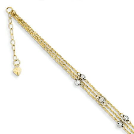 Triple Strand Leather - 14k Two Tone Yellow Gold Triple Strand Anklet Ankle Beach Chain Bracelet For Women