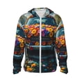 thumbnail image 2 of Uemuo Flower Covered Vintage Car Pattern Women's Full Zip UPF 50+ Sun Protection Hoodie Jacket Long Sleeve Sun Shirt Hiking Outdoor Performance with Pockets-, 2 of 9