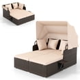 thumbnail image 2 of Costway Patio Rattan Daybed Lounge Retractable Top Canopy Side Tables Cushions Beige Mix Brown + Beige, 2 of 10