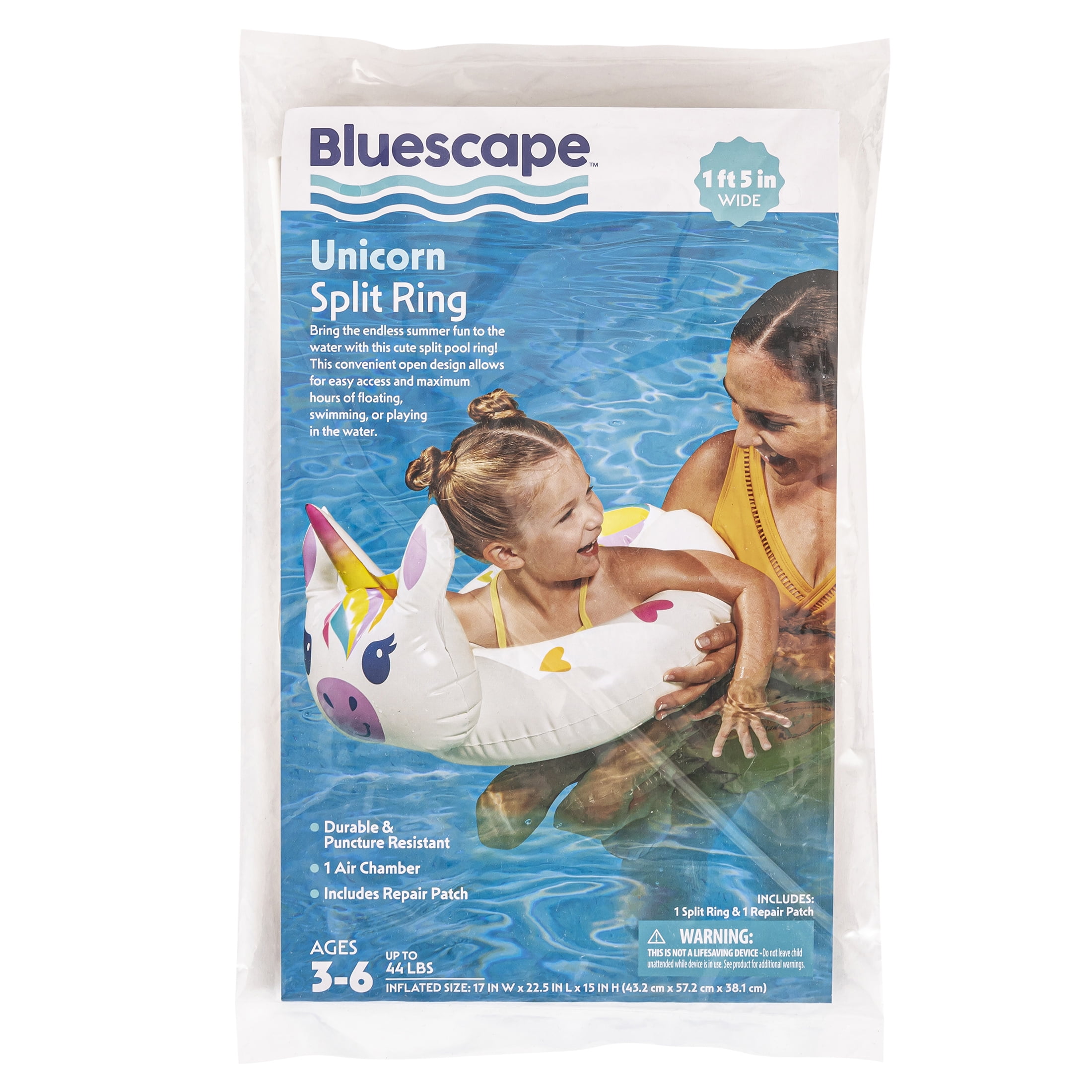 Bluescape White Unicorn Split Inflatable Swim Ring Pool Float for Kids, Ages 3 to 6, Unisex