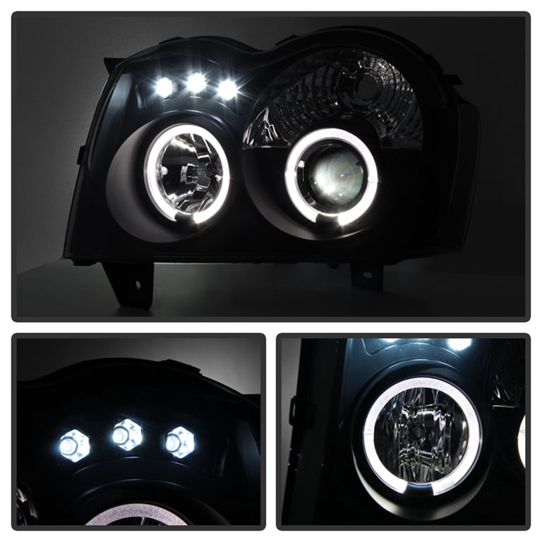 Black Bezel Dual Halo Projector LED Headlights For 2005-2007 Jeep Grand Cherokee - Pair