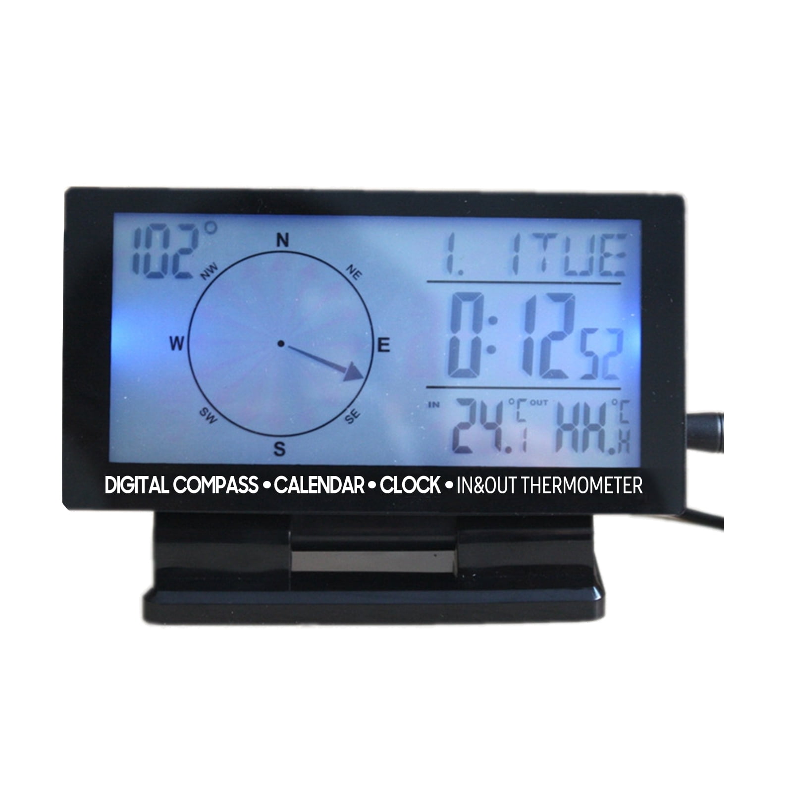 tobben lint kanaal LCD Digital Car Thermometer Multifunction Automobile Compass Gauge Vehicle  Clock Calendar Week Indoor & Outdoor Temperature Meter with Backlight -  Walmart.com