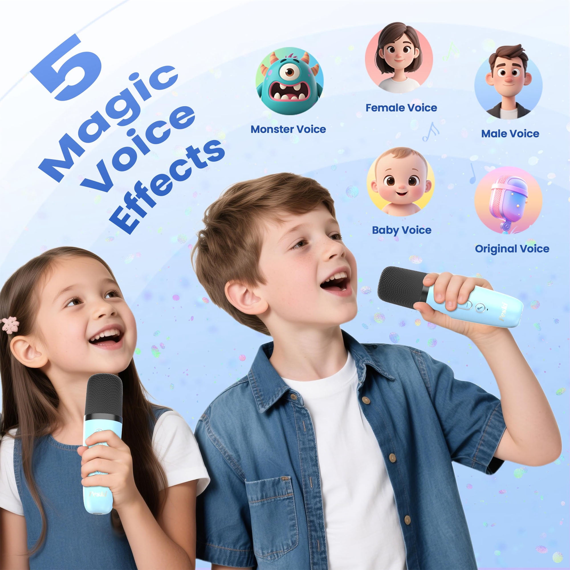 BONAOK Mini Karaoke Machine for Kids, Portable Karaoke Speaker with 2 Wilreless Microphones and Bluetooth for Home Party, Birthday Gifts for Girls(Blue)