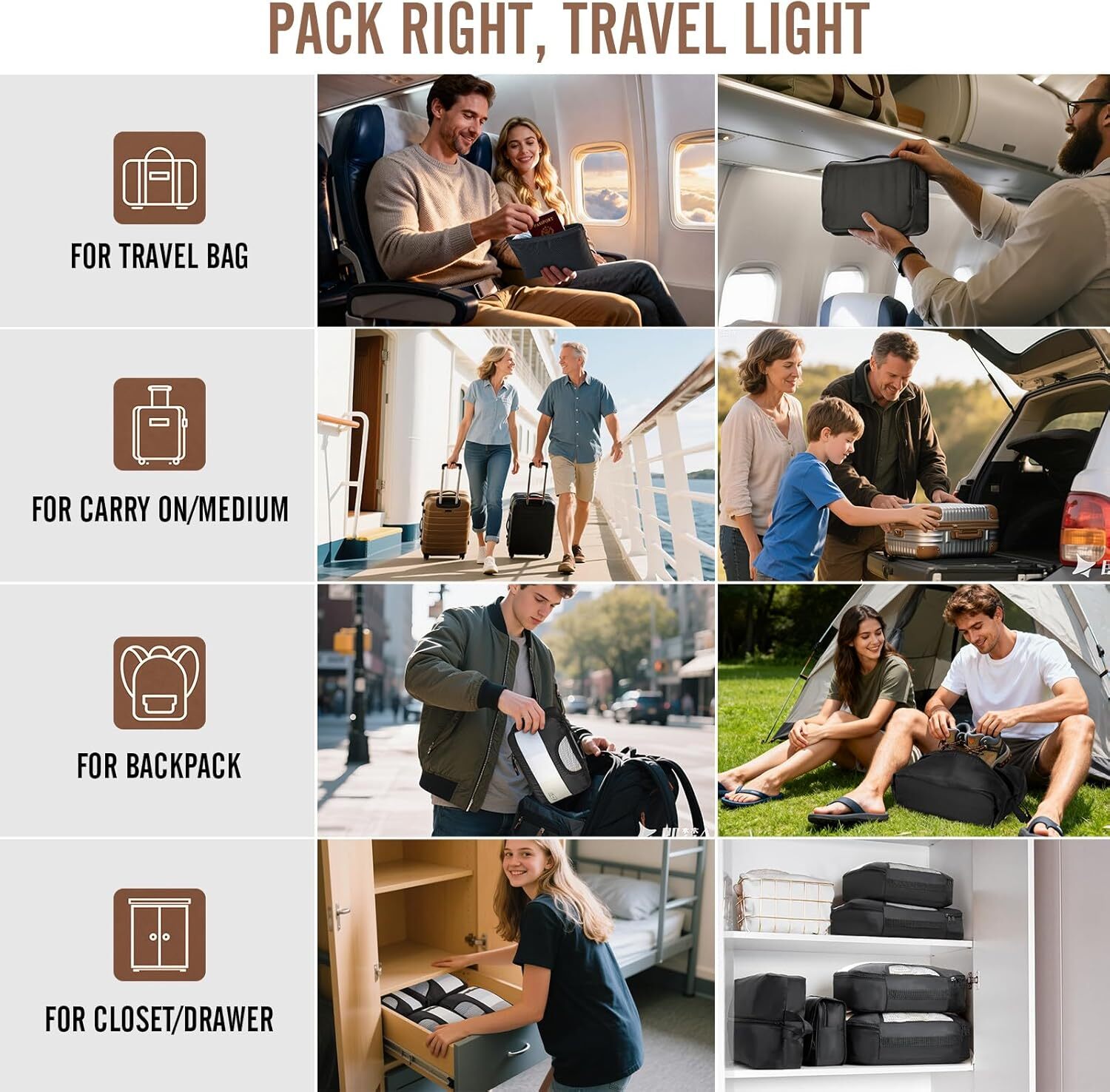 VEKEN 8 Set Packing Cubes for Travel, Beach Vacation Essentials Accessories, Suitcase Organizer Bags for Luggage with Hanging Toiletry & Shoe Bag, Birthday Gifts for Women Mom Her