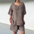 thumbnail image 2 of GILIGEGE Linen Sets for Women 2 Piece Summer Cotton Linen 2 Piece Short Set for Women Solid Color Summer Loose Short Sleeve Matching Set Shorts Lounge Beach Vacation Two Piece Outfits Tracksuits, 2 of 6