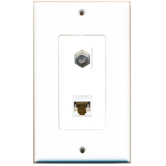 RiteAV - 1 Coax Cable TV F and 1 Cat6 Ethernet Wall Plate Decorative - Bracket Included