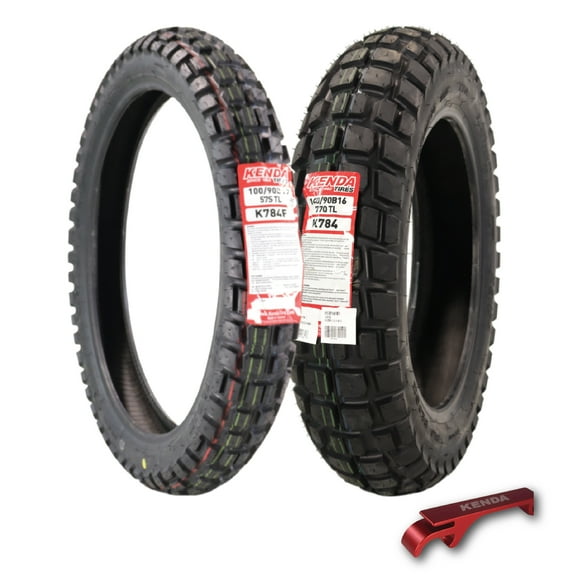 Kenda Big Block K784 100/90B19 & 140/90-16 Motorcycle Tires w/Keychain (2 Pack)
