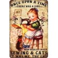 thumbnail image 1 of Girls Retro Art Metal Tin Sign Some Girls Loved Sewing And Cats Retro Poster Wall Art Decor Metal Sign 8x12inch, 1 of 5