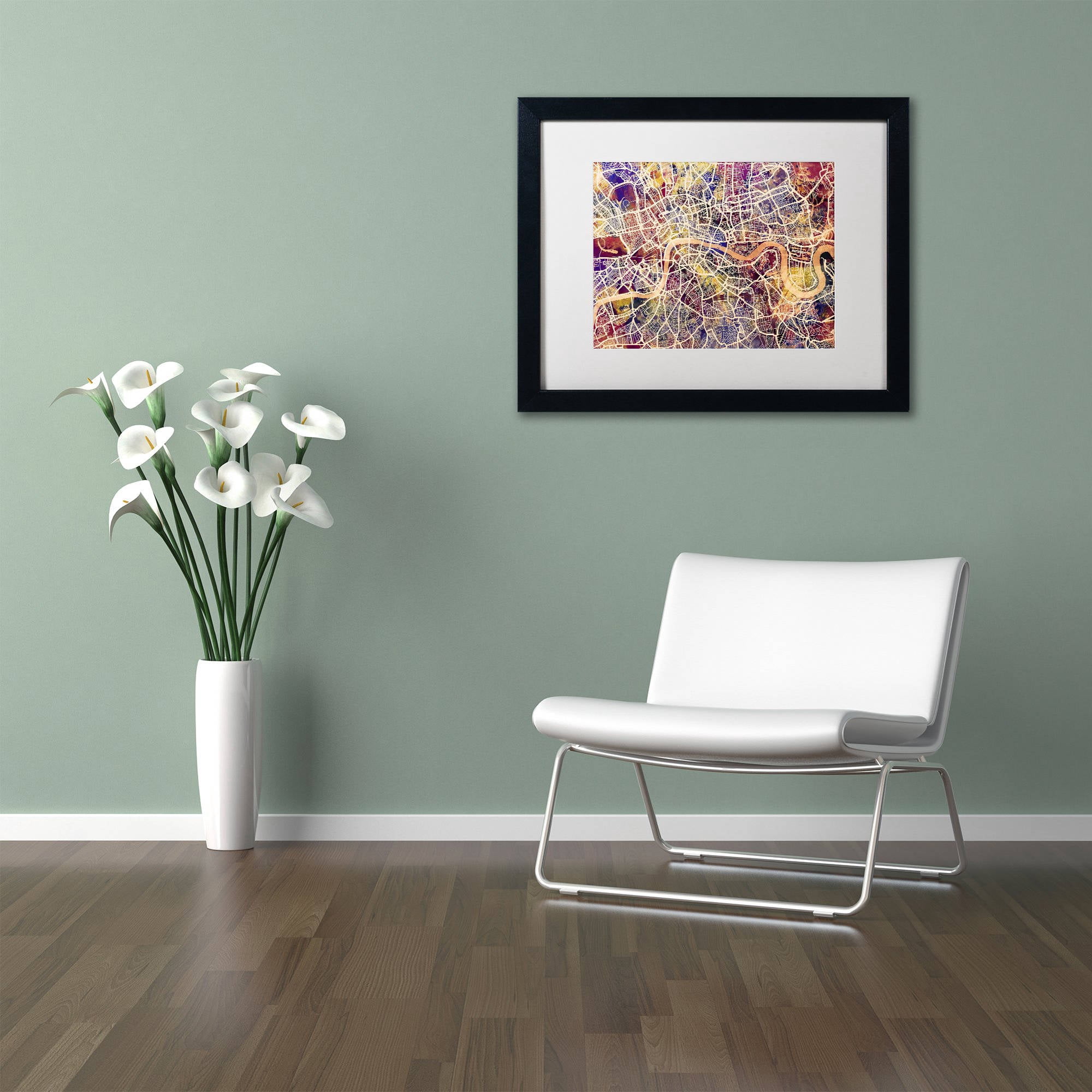 Trademark Fine Art "London England Street Map" Canvas Art by Michael Tompsett, White Matte, Black Frame