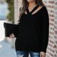 thumbnail image 5 of Moda mujer Color sólido manga larga Pullove cuello en V Casual suéter Tops Fridja  hjk2302, 5 of 7