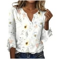 thumbnail image 2 of AOOCHASLIY Women New Tops Three-quarter Flared Sleeve V-neck Floral Printing Shirt, 2 of 5