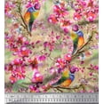 thumbnail image 1 of Soimoi Orange Rayon Fabric Stripe,Floral & American Robin Bird Print Fabric by The Yard 42 Inch Wide, 1 of 3