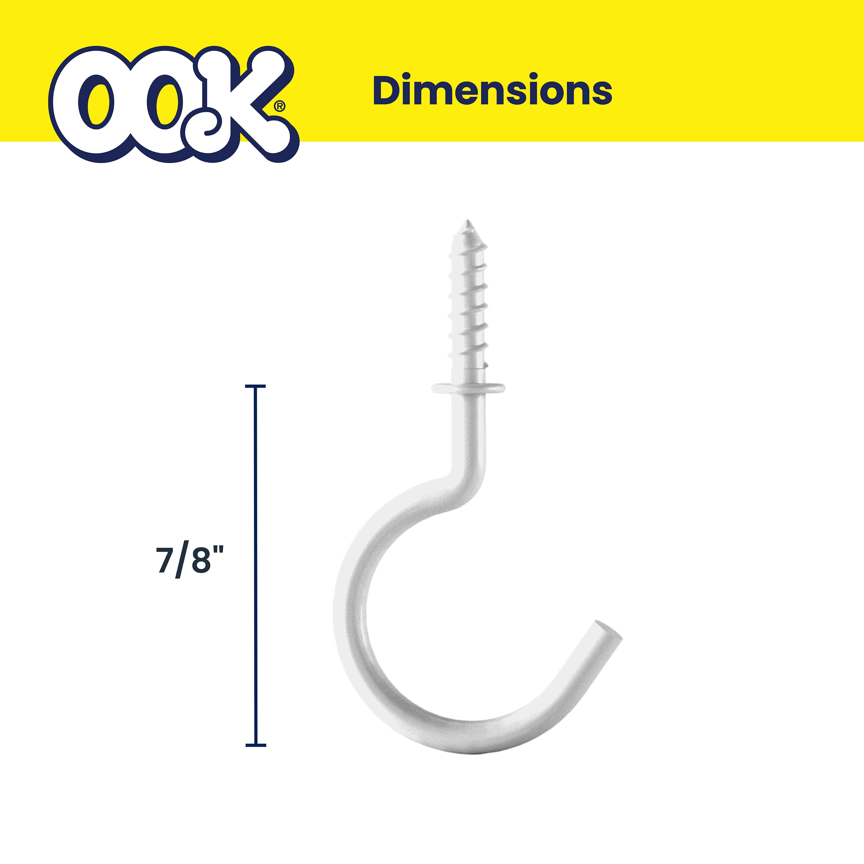 (4 pack) Ook Cup Hooks, 7/8", 0.5 lbs, Screw Hooks, Steel, White Vinyl, 4 pack