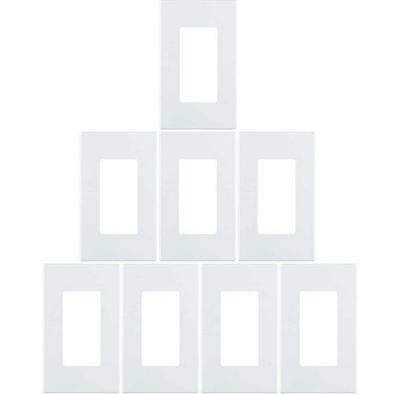 Leviton 80301-SW 1-Gang Decora Plus Wallplate Screwless Snap-On Mount 8 Pack, White