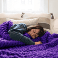 thumbnail image 1 of Comtest Chunky Knit Throw Blanket Chenille, Dark Purple, 60"x80"(Full Size), 1 of 6