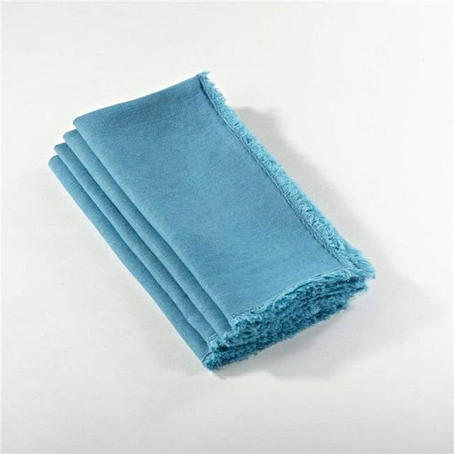 SARO 13009.OB20S 20 in. Square Fringed Design Linen Napkins - Ocean Blue Set of 4